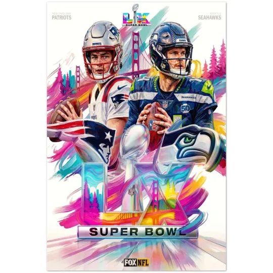 Discover Super B.owll LX 2026 Patriots vs Seahawkss San Francisco Football Art Poster