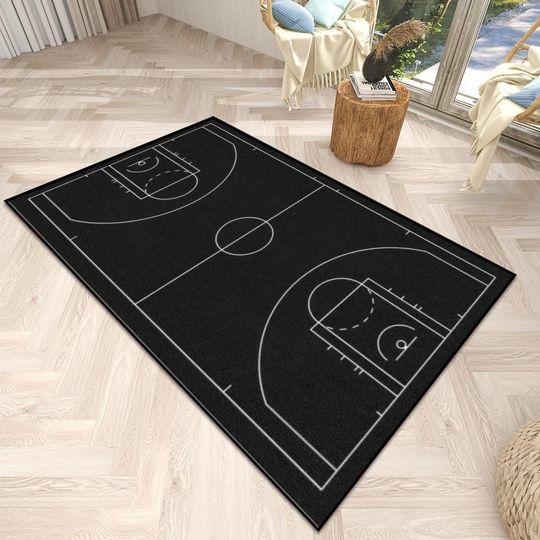 Discover Black Basketball Court Room Rug