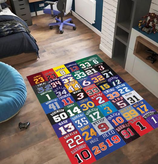 Discover Basketball Jersey Numbers Rug: Modern Kids/Teens Room Decor
