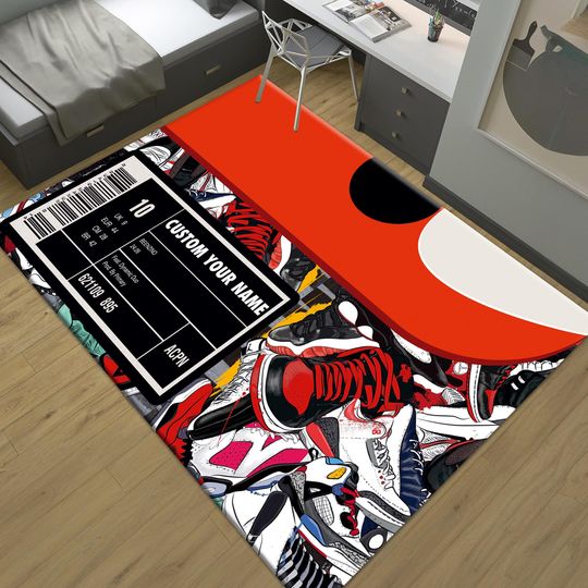 Discover Shoes Box, Sneakers Shoes Rug, Custom Rug, Personalized Rug, Street Cool Rug, Sneakers Decor Rug, Sneaker Art, Fashion Street Rug, Area Rug,
