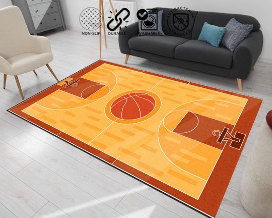 Discover Basketball Court Rug: Kids Playroom Decor, Non-Slip