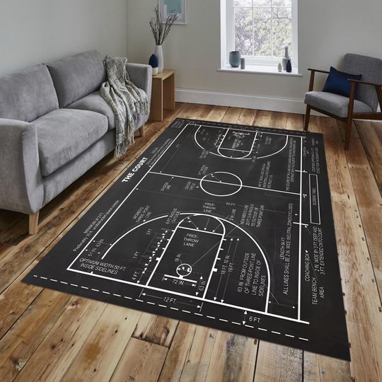 Discover Basketball Court Rug, Game Room Decor, Kids Play Mat