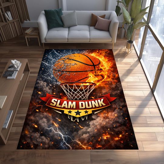Discover Slam Dunk Basketball Rug: Modern Sports Gamer Room Decor