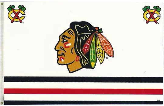 Discover Chicago Blackhawks 3x5 Flag with Indian Head and Tomahawk Logo