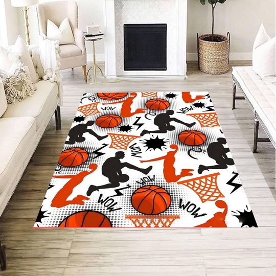 Discover Basketball Pop Art Area Rug, Sport Cartoon Pattern Living Room Floor Carpet Decor