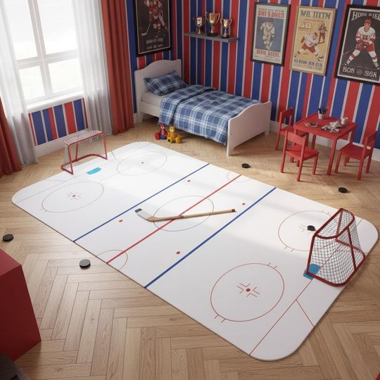 Discover Ice Hockey Rink Rug for Gamer Room  Cool Hockey Theme Rug, Your Hockey Team Rug, Boys Room Hockey Rug, Hockey Playroom Rug, Hockey Rug