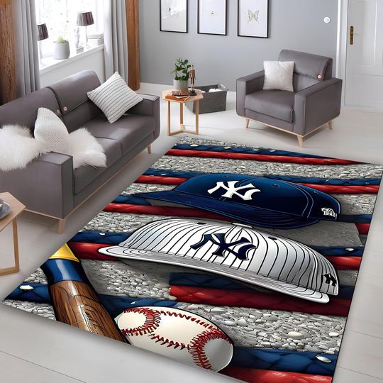 Discover Baseball Cap Area Rug, Sports Decor, Boy Room Rug