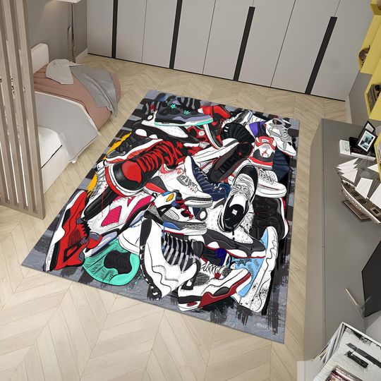 Discover Sneakers Shoes Rug, Custom Rug, Personalized Rug, Street Cool Rug, Sneakers Decor Rug, Sneaker Art, Fashion Street Rug