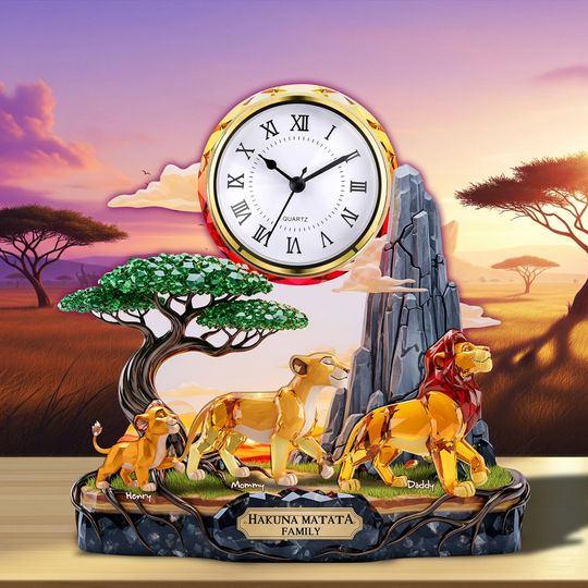 The Lion Family Desk Clock Plaque - Personalized Gift For Family