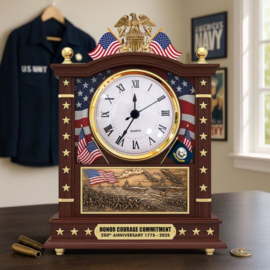 Military Desk Clock Plaque - Personalized 250th Anniversary Gift for Soldier