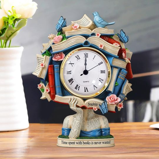 Discover Book Head Girl Desk Clock, Personalized Gifts For Reading Girl