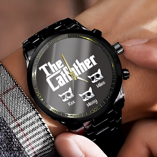 Discover The CatFather For Cat Lovers Personalized Dad Men's Wrist Watch