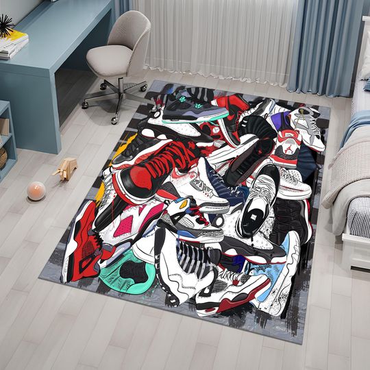 Discover Sneakers Shoes Rug, Custom Rug, Personalized Rug, Fashion Street Rug, Cool Rug, Sneakers Decor, Sport Rug,Sneaker Art,Hypebeast Rug,Area Rug