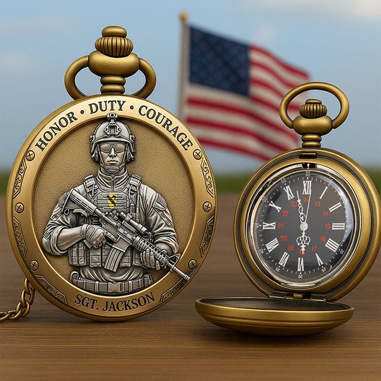 Honor Duty Courage Pocket Watch – Personalized Gifts For Veterans
