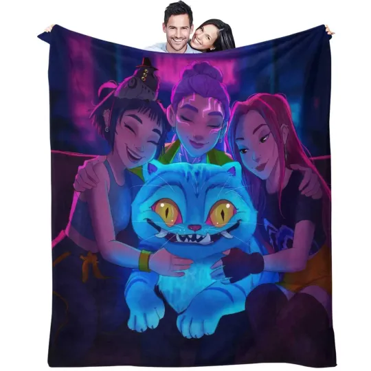 Discover Anime Kpop Style Demon Girls Flannel Throw Blanket