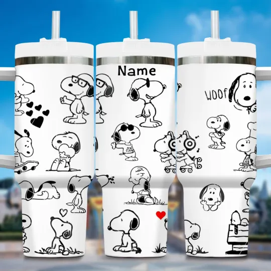 Discover Cute Cartoon Beagle Dog Custom Name Tumbler with Handle 20oz 30oz 40oz