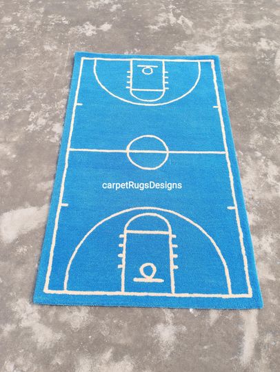 Discover Handwoven Wool Basketball Court Rug | Kids Playroom Decor