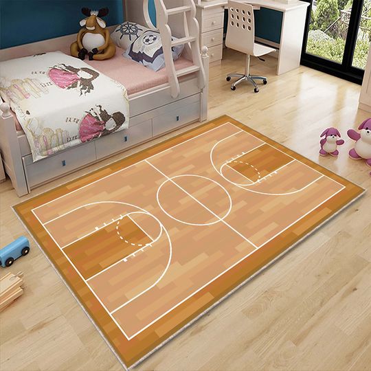 Discover Basketball Wood Court Rug, Sport Rug, Basketball Field Carpet, Sport Decor Rug
