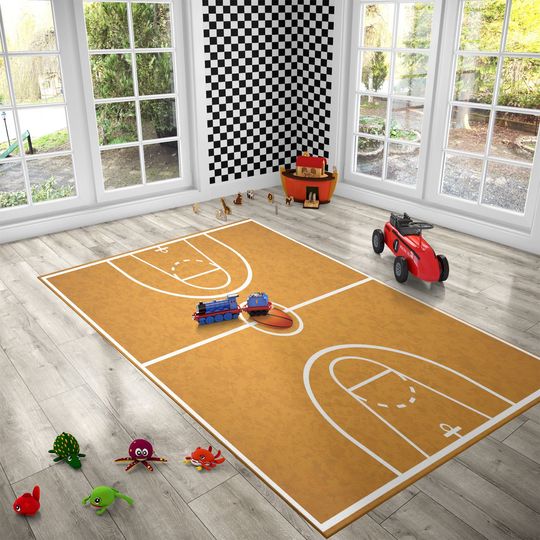 Discover Basketball Court Rug: Kids Playroom Decor, Sport Area Carpet