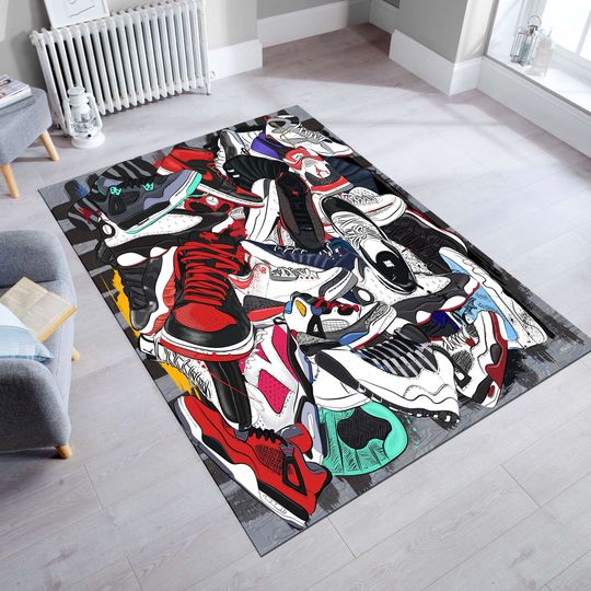 Discover Sneakers Rug,Shoes Rug,Sneaker Room Rug,Area Rug,Mixed Sneakers Rug,Cool Sneakers,Modern Rugs,Awesome Room Rug,Kids Room Rug
