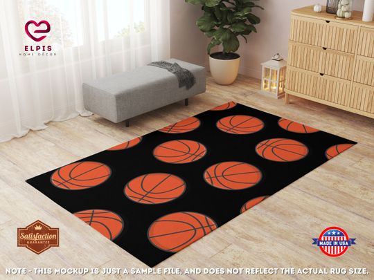 Discover Basketball Area Rug, Aesthetic Game Room Decor, Trendy Sports Rug, Kids Room Decor, Basket Ball Rug for Teens, Basketball Christmas Gift