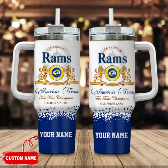 Discover Blue Gold LA Football Horned Ram Custom Tumbler with Handle 20oz 30oz 40oz