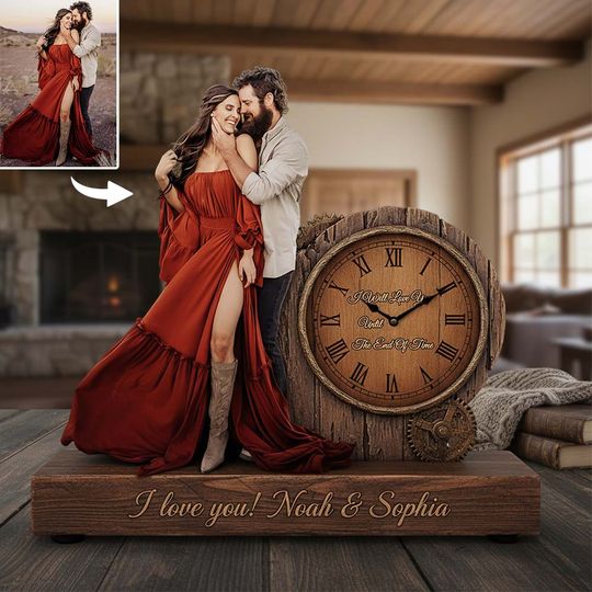 Discover I Will Love You Until The End Of Time - Personalized Couple Desk Clock Plaque