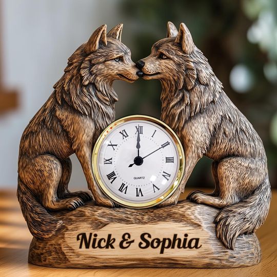 Gift For Anniversary Couple Wolf Forever Yours - Personalized Couple Acrylic Clock Plaque