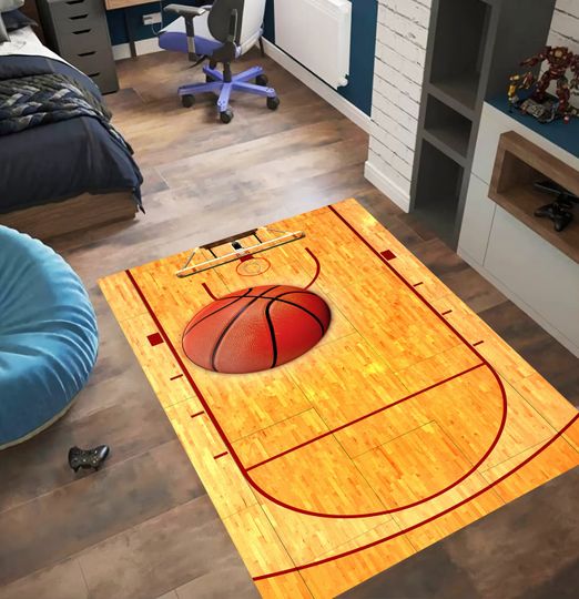 Discover Basketball Court Rug: Non-Slip Polyester Area Rug for Teens