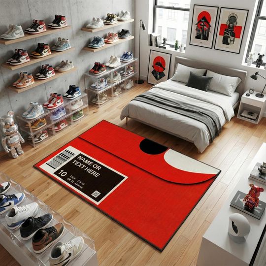 Discover Custom Sneaker Box Rug, Red Sneaker Rug, Personalized Hypebeast Room Decor, Sneakerhead Gift, Hypebeast Decor,Personalized Gifts, Streetwear