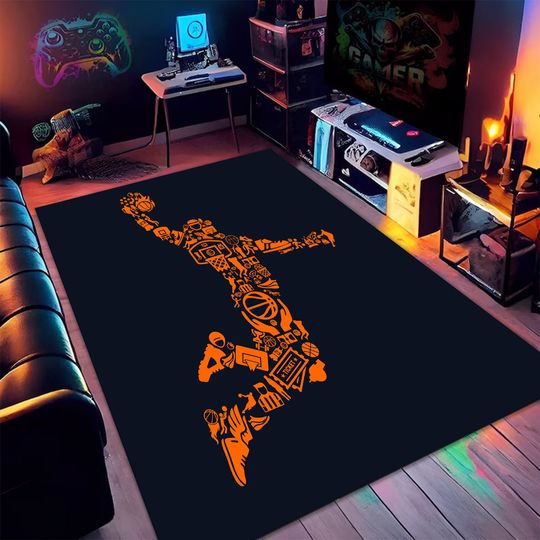 Discover Basketball Player Rug: 3D Dunk Design, Non-Slip Sport Rug