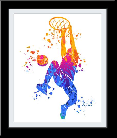 Discover Basketball Watercolor Print Jumpman Basketball Sport Wall Art Nba Poster Giclee Wall Decor Art Geek Nerd Sports Basketball Wall Hanging