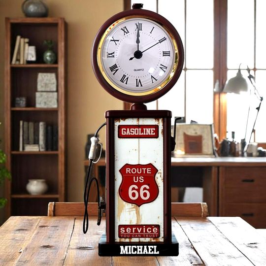 Discover Historic Route 66 Gasoline - Personalized Muscle Car Acrylic Clock Plaque