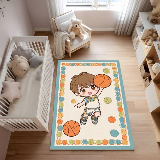 Discover Kids Basketball Rug Cartoon Boy Sports Playroom Bedroom Floor Mat