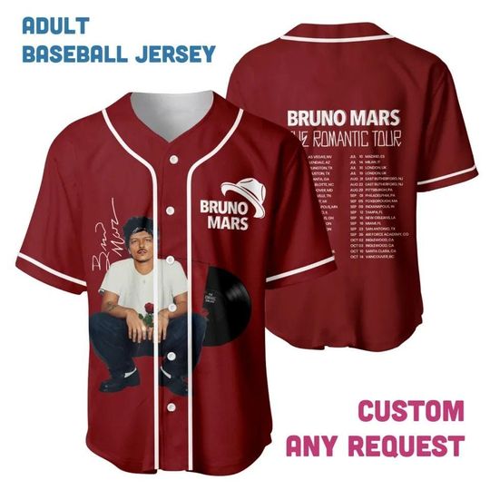Discover Bruno Mars The Romantic Tour 2026 Baseball Jersey