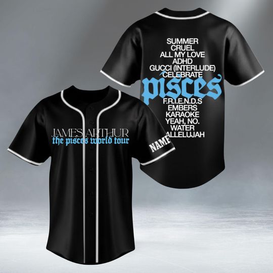 Discover Custom James Arthur Pisces World Tour 2026 Baseball Jersey, James Arthur Shirt, Retro R&B Concert Tee, James Arthur Concert Merch, Music Fan
