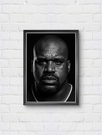 Discover Shaquille O'Neal Poster Wall Art Basketball Player Legend - Black and White / Black and White Portrait Print / Minimalist Wall Art