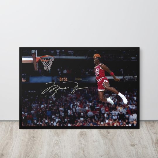 Michael Jordan Signature Dunk Framed Poster NBA Print  Gift for NBA Fans