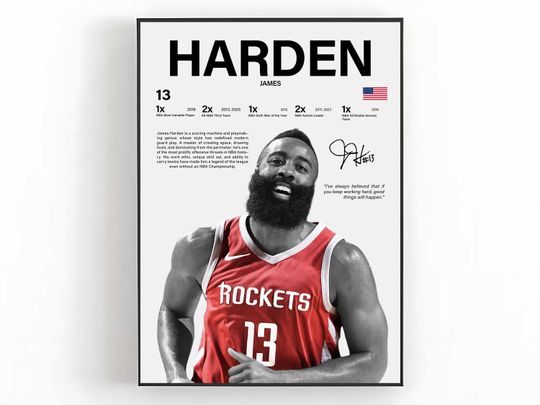 James Harden Wall Art, Basketball Player Poster, Sports Room Decor, Athlete Print, Game Day Art, Bedroom Wall Decor