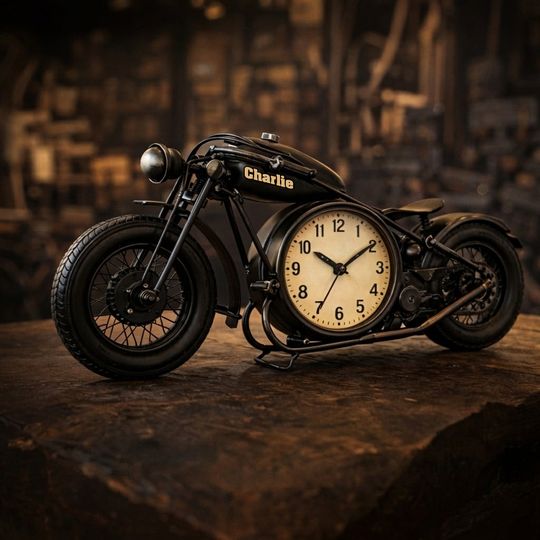Motorcycle, Biker Gift - Personalized Biker Desk Clock Plaque