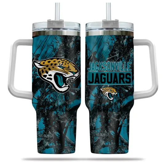 Jacksonville Teal Black Big Cat Camo Football Tumbler 40oz With Handle