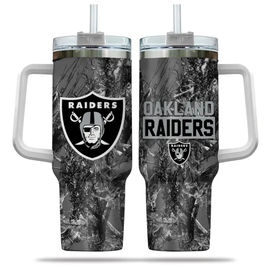 Discover Vegas Silver Black Camo Football Hunting Tumbler  40oz With Handle