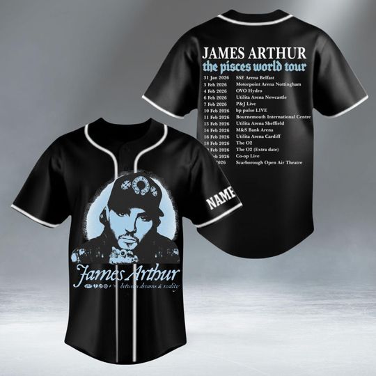 Custom James Arthur Pisces World Tour 2026 Baseball Jersey, James Arthur Shirt, Retro R&B Concert Tee, James Arthur Concert Merch, Music Fan
