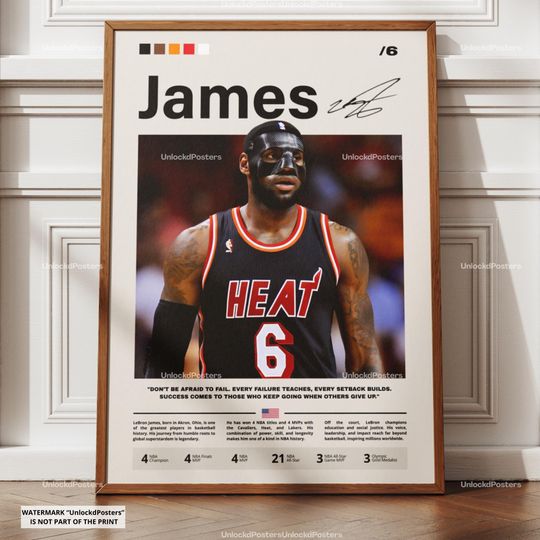 Discover LeBron James Poster, James Miami Heat, Framed NBA Basketball Print, Basketball Legend Decor, Sports Artwork, LeBron Wall Art, Iconic Prints