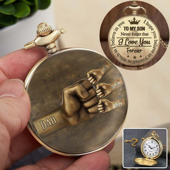 Daddy Fist Bump Gift for Son - Personalized Son Pocket Watch
