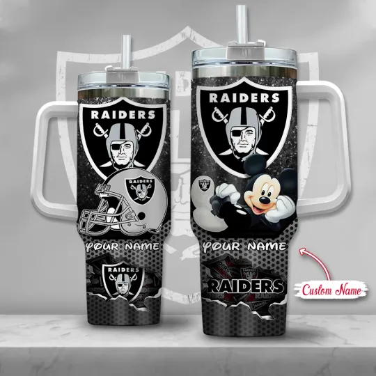Discover Vegas Silver & Black Pirate Football Custom Tumbler 40oz 30oz 20oz With Handle