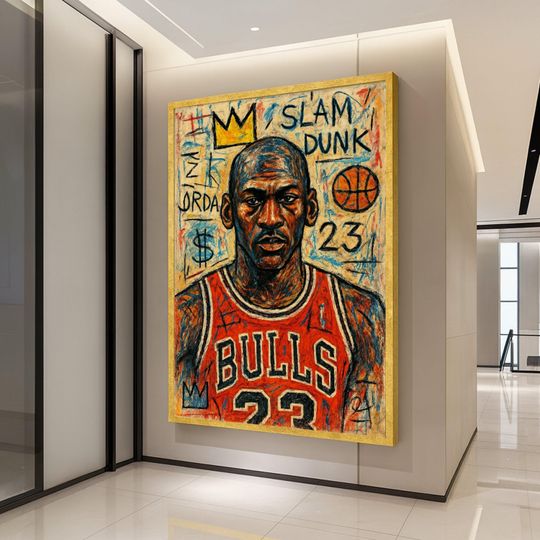 Michael Jordan Portrait Canvas Wall Art, Basketball Legend Painting, Chicago Bulls 23, Slam Dunk Sports Art, Urban Street Ready To Hang,