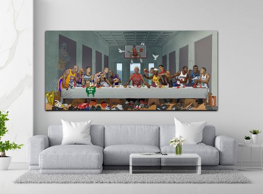 Discover Basketball Superstars's Last Supper Canvas Wall Art, The Ultimate Basketball Tribute: Last Supper Edition, Last Supper Basketball Poster