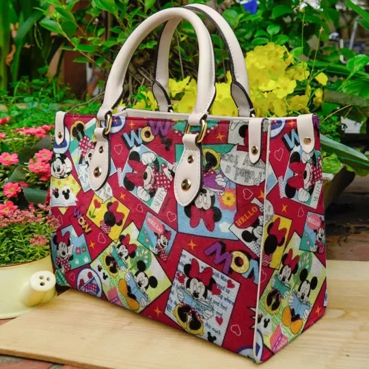Discover Disney Minnie Art Handbag, Leather Disney Handbag, gift for her
