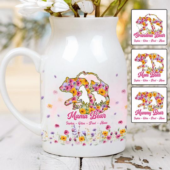Discover Mama Bear - Personalized Mother Ceramic Flower Vase